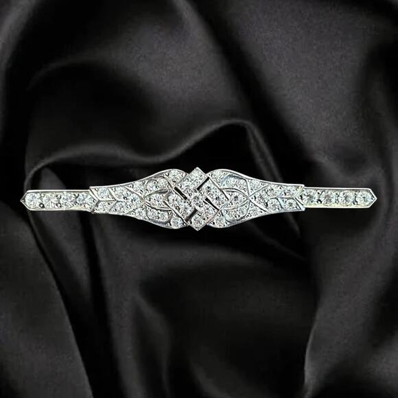 Jewelry - Art Deco Sterling Sterling Silver Bar Brooch
 Paste Stones 3” Vintage Pin